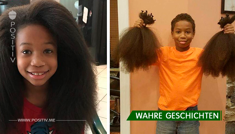 Der 8 jährige Junge hat seit 2 Jahren seine Haare wachsen lassen, um Perücken für die Kinder, die an Krebs leiden, herzustellen!