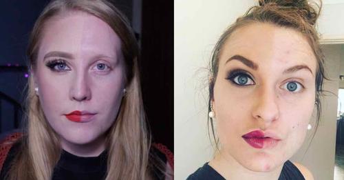 12 Frauen zeigen eine Hälfte ihres Gesichts ungeschminkt